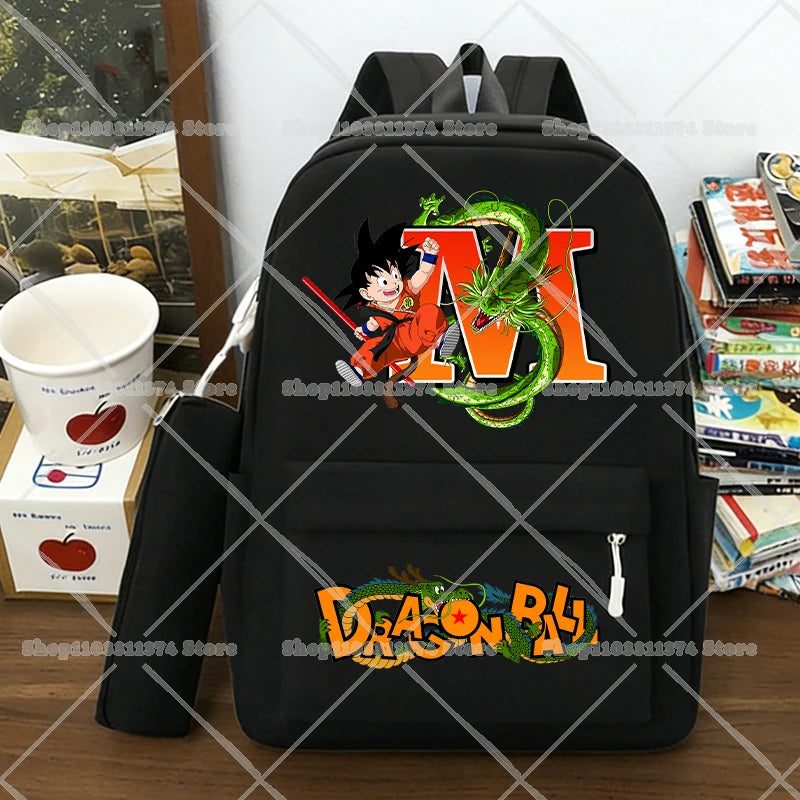 Juego de 2 Mochilas de Dragon Ball, Estuches para Lápices, Anime Son Goku, Bolsas de Hombro con Letras, Estuches para Bolígrafos, Mochilas Escolares Grandes de Dibujos Animados para Exteriores, Regalo