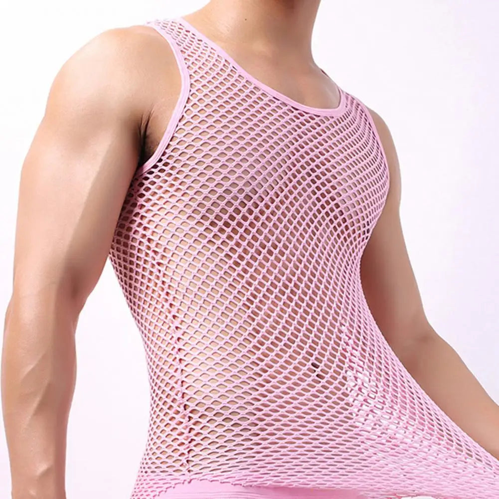 Chaleco para hombre, camiseta interior, ropa, camisa de malla de nailon transparente, camisetas de manga larga, camisa transparente Sexy, ropa interior