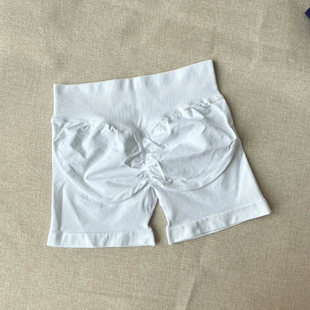 Pantalones cortos deportivos para mujer, pantalones cortos de gimnasio con banda baja acanalada de 4,5 ", mallas sin costuras para entrenamiento y Yoga