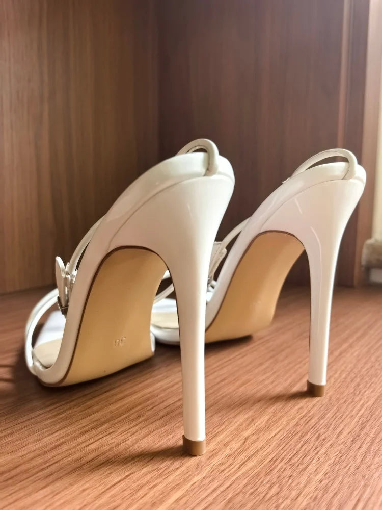 MKKHOU Zapatos de tacón de moda, nuevos zapatos personalizados hechos a mano de alta calidad, sandalias sexys de tacón alto con hebilla en el tobillo y punta fina, zapatos de mujer