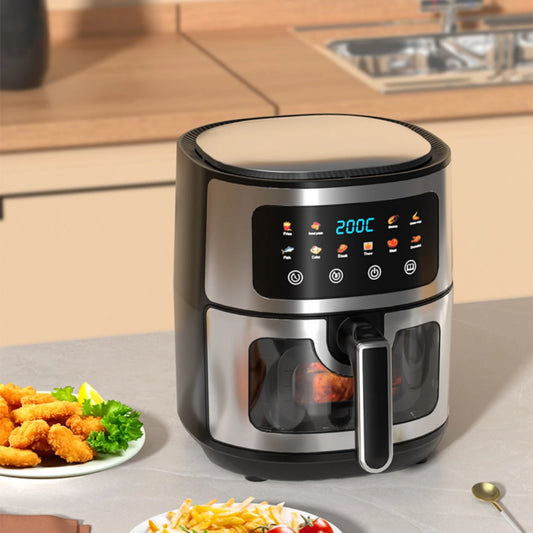Freidora de Aire Digital de 6 L con Ventana de Visualización, Pantalla de Temperatura, Controles Táctiles, Electrodoméstico de Cocina para Encimera