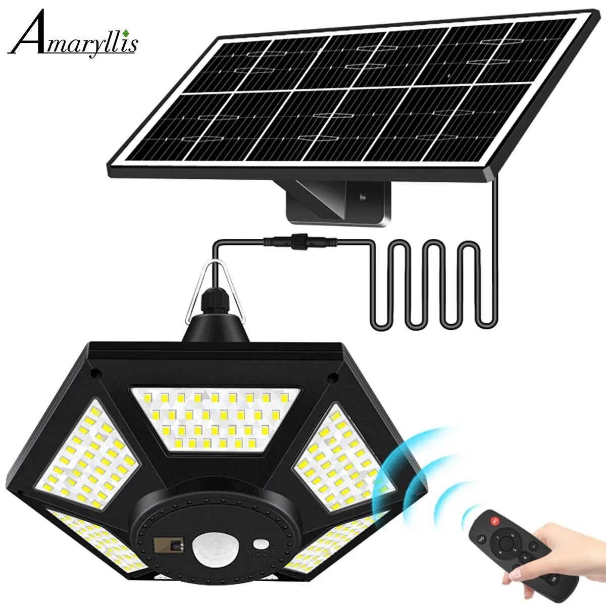 Luz Solar para cobertizo, lámpara colgante para interior y exterior, 180 LED, 1000LM, con Control remoto, para Granero, Gazebo, garaje