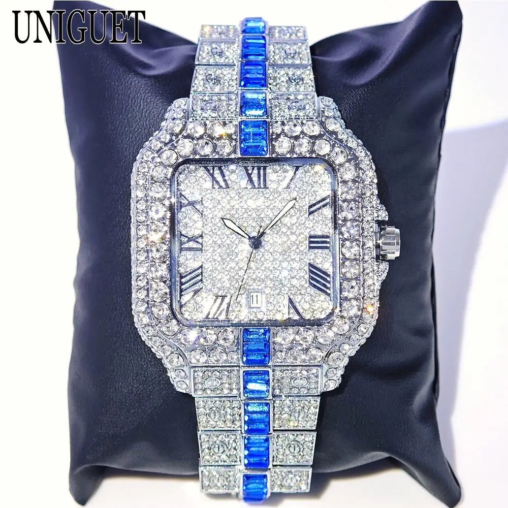 Reloj de pulsera de cuarzo cuadrado para hombre, joyería ostentosa de Hip Hop, marca UNIGUET, joyería ostentosa, moda novedosa, envío directo
