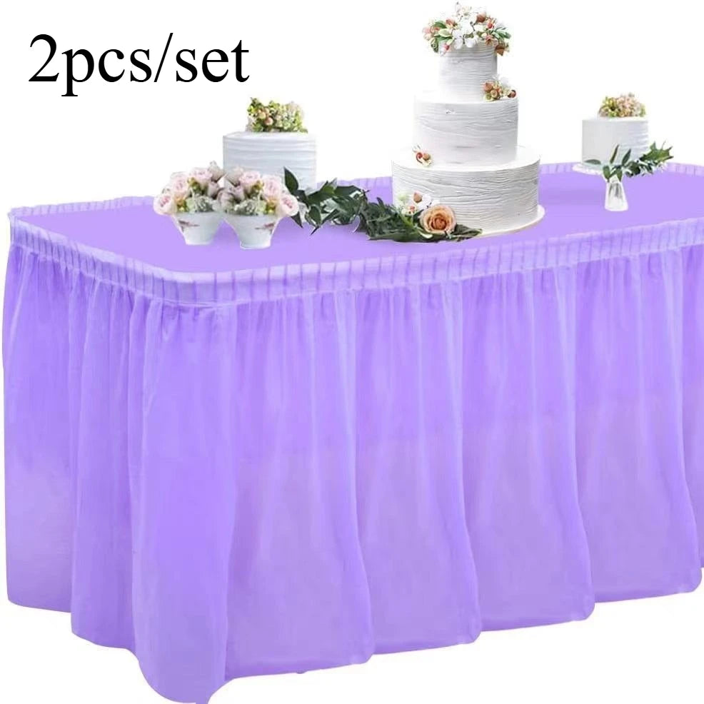 Juego de mantel desechable, cubierta de mesa de Color sólido, faldas de mesa, cubiertas de mesa de papel rectangulares con falda larga para fiesta