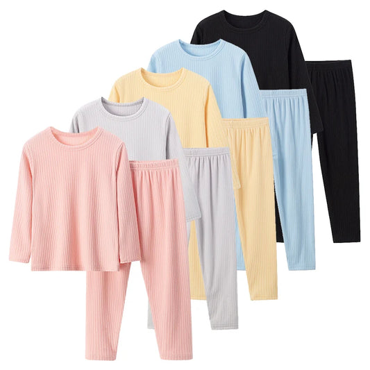 Conjunto de ropa interior térmica a rayas de 5 colores para niños, ropa de hogar versátil para niños, ropa de dormir dulce para niñas, Otoño/Invierno, 2 piezas