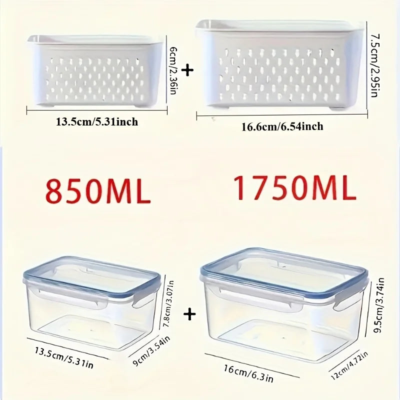 Juego de 4/6 piezas de recipientes herméticos para almacenamiento de alimentos - Cajas apilables para preparación de comidas - Adecuadas para frutas, verduras, carne y granos