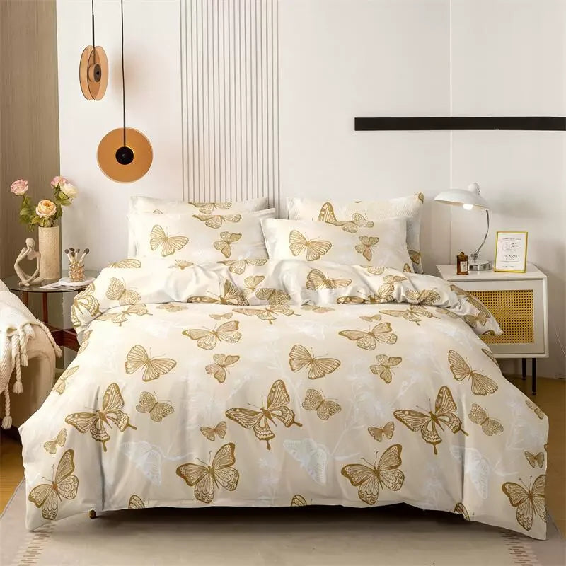 Funda nórdica cepillada estampada, funda de almohada, juego de tres piezas, funda de cama de tela respetuosa con la piel de alta calidad (sin sábana), 3 uds.