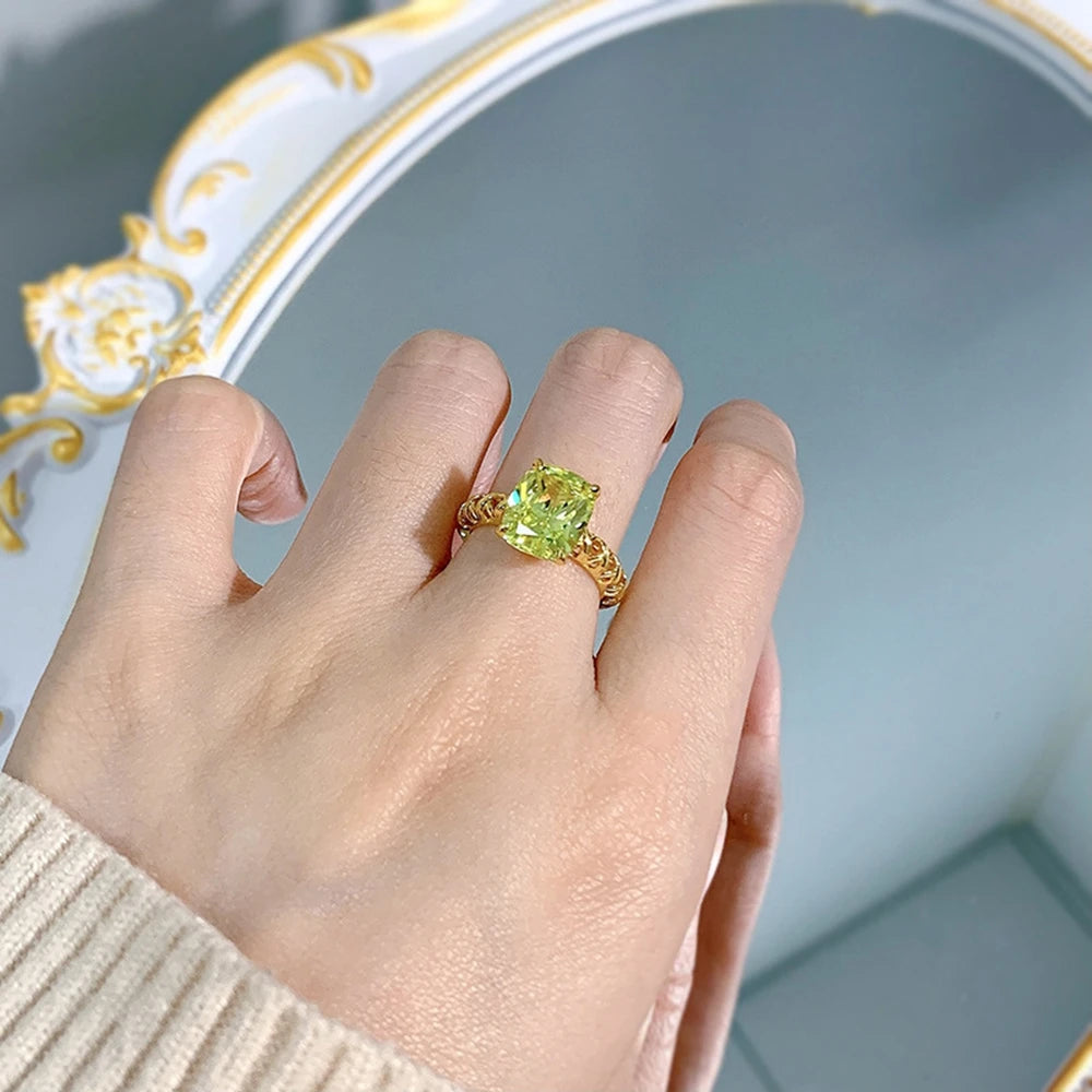 Wong Rain-Anillo de Plata de Ley 925 chapado en oro de 18K para mujer, anillo de joyería fina de boda con peridoto de 9x11MM, venta al por mayor