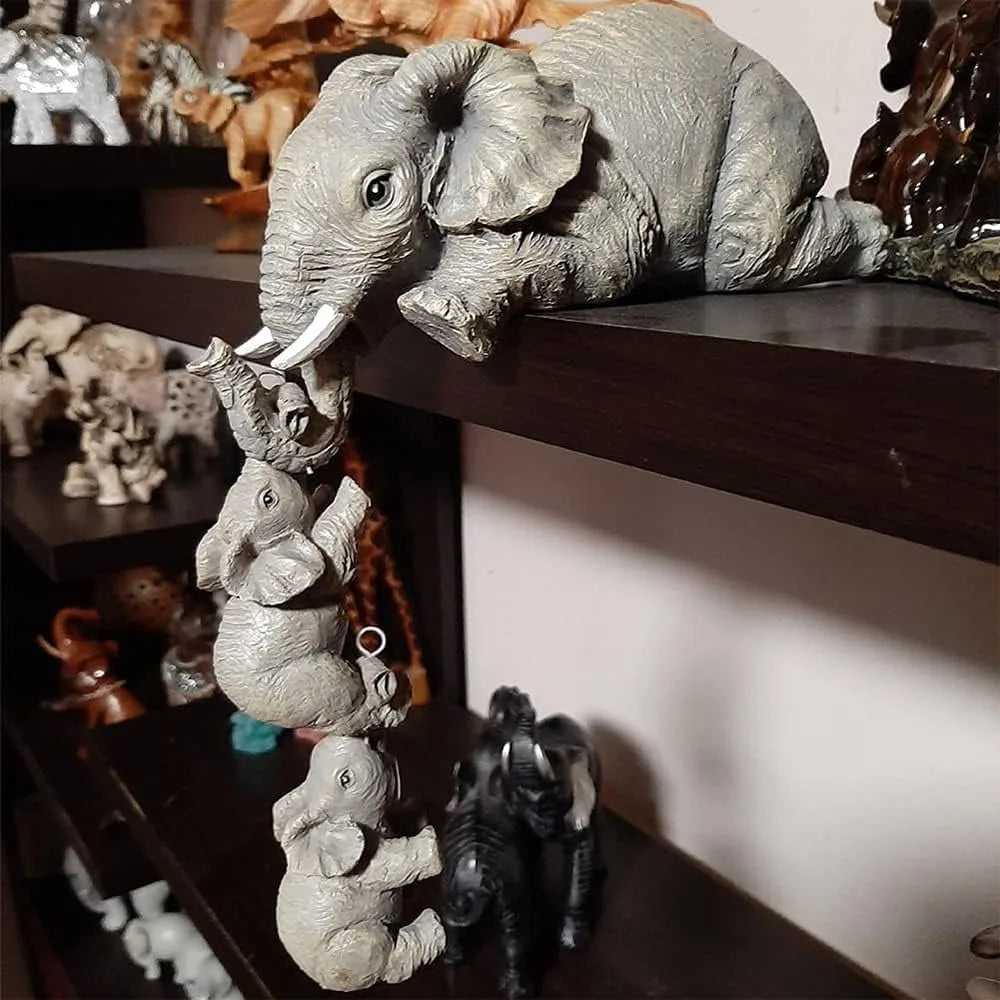 3 Figuras de Elefante Madre y Crías – Decoración para Chimenea, Resina, Accesorio para Colgar en Estantes