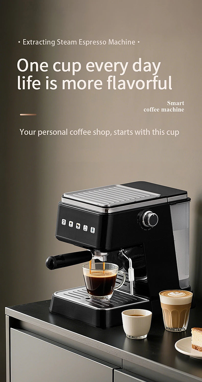 Cafetera Espresso de 20 Bares de Presión, Calentamiento Rápido en 20s, Extracción Automática, Espumador de Leche, Cafetera Barista para el Hogar, Tanque de Agua de 1.5L