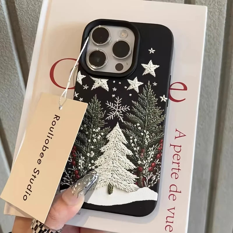 Funda de teléfono de cuero de imitación con paisaje de cedro de invierno para iPhone 17 Air 16 E 15 14 Plus 13 12 11 Pro Max XS Max, funda de silicona suave