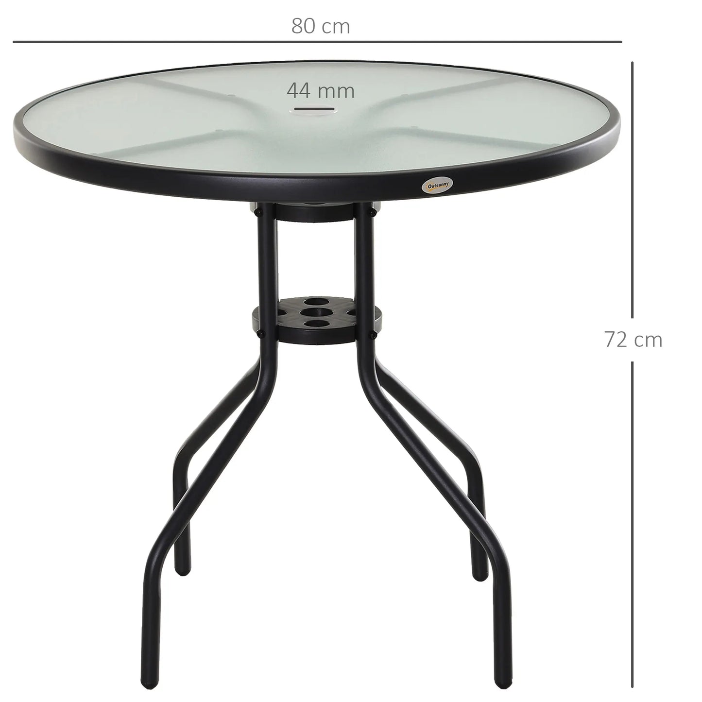Outsunny Mesa de Jardín Redonda de Cristal con Agujero para Sombrilla Ø80x72 cm