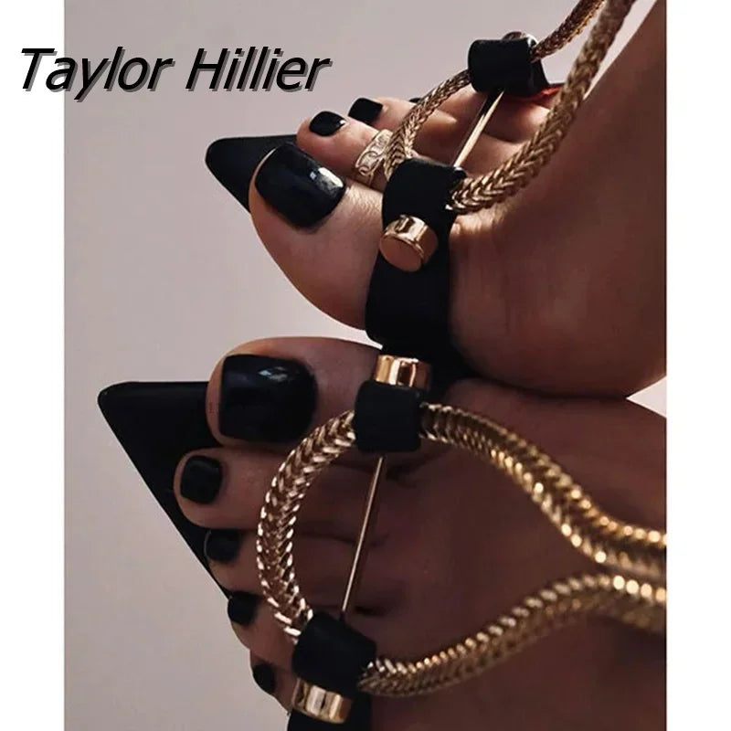 Sandalias de tacón alto de Punta abierta para mujer, zapatos de gladiador decorativos de Metal, Stilettos, fiesta, banquete, talla grande de 12cm