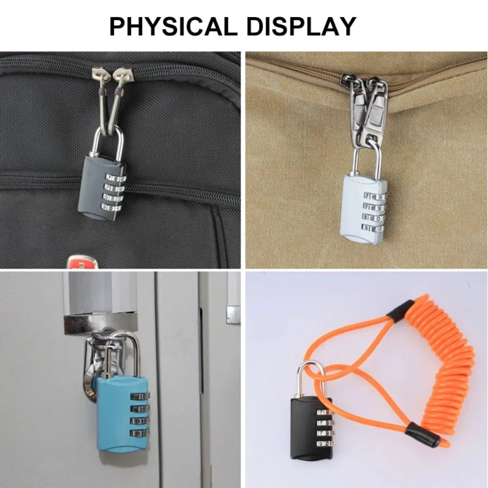 Mini candado de combinación de 4 dígitos para viajes, candado de seguridad reiniciable para equipaje, uso en gimnasio, contraseña numérica fácil de configurar