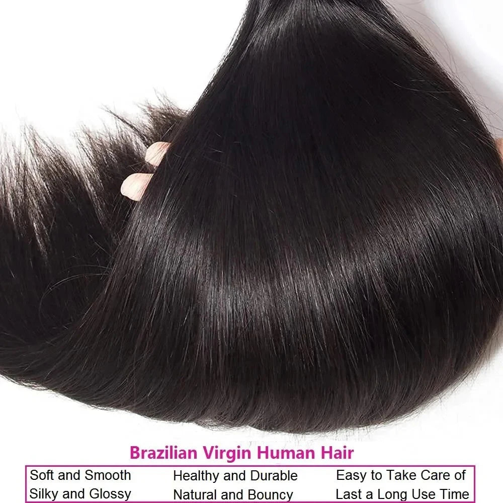 Extensiones de Cabello Humano Liso Natural Brasileño de 12-42 Pulgadas, Paquetes de Cabello Humano Remy de Color Natural