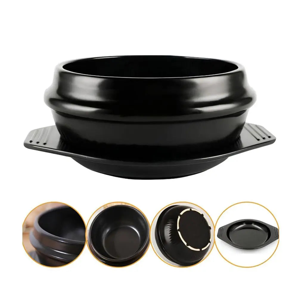 Cazuela de 16cm de tamaño, olla de arcilla resistente al calor con bandeja, olla de piedra coreana, olla de sopa de cerámica antiadherente antiescaldaduras para el hogar