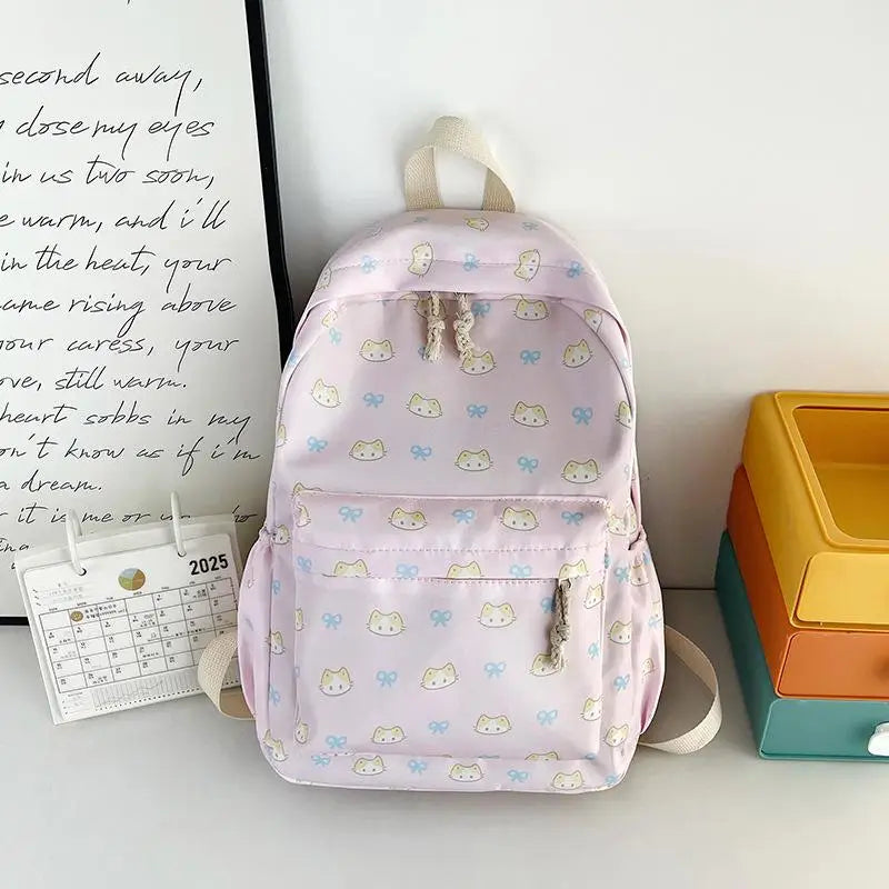 Mochila con estampado de gato de dibujos animados, mochila escolar para estudiantes de gran capacidad, bolso femenino delicado a la moda, bolsas de viaje portátiles, regalos