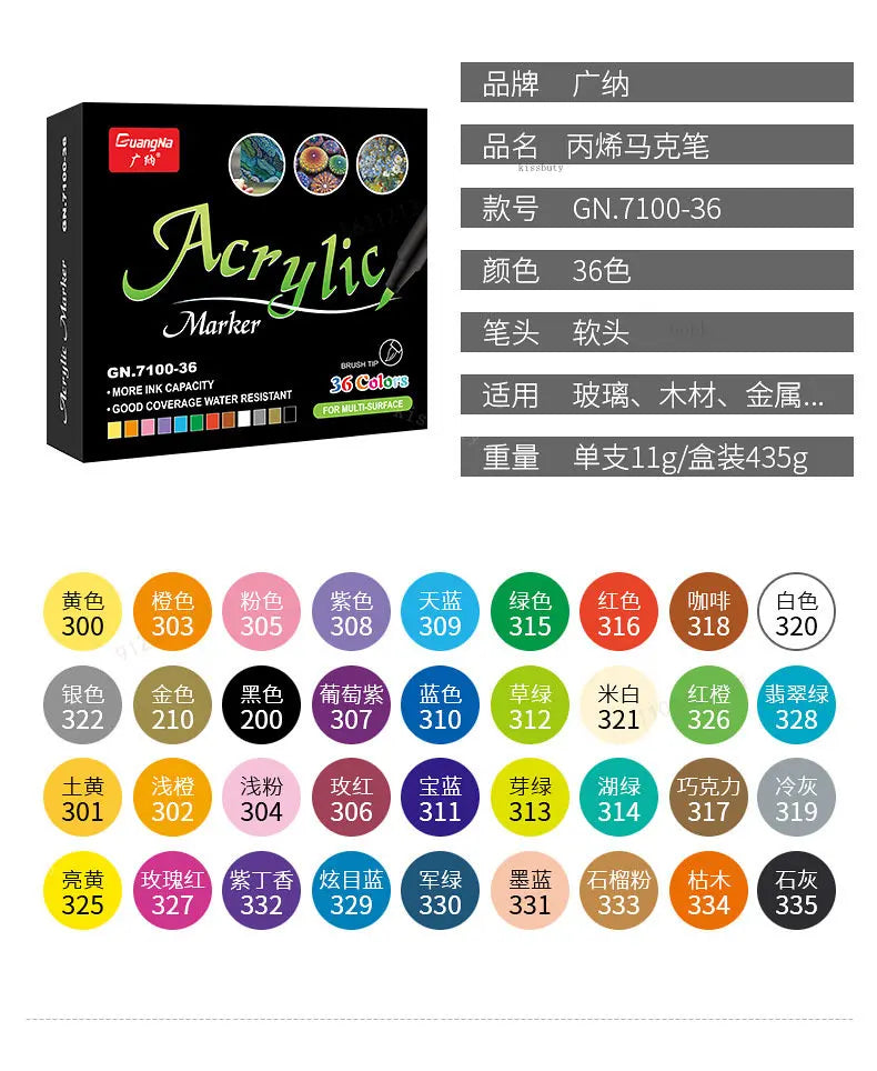 Rotuladores de pincel acrílico para tela, lienzo, piedra, Metal, cerámica, bolígrafo de pintura DIY, 12-60 colores