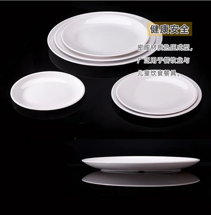 Platos ovalados de melamina blanca de 9-14 pulgadas, juego de cena, plato de porcelana de imitación, bandejas planas para carne, servicio de mesa de cocina y Hotel duradero