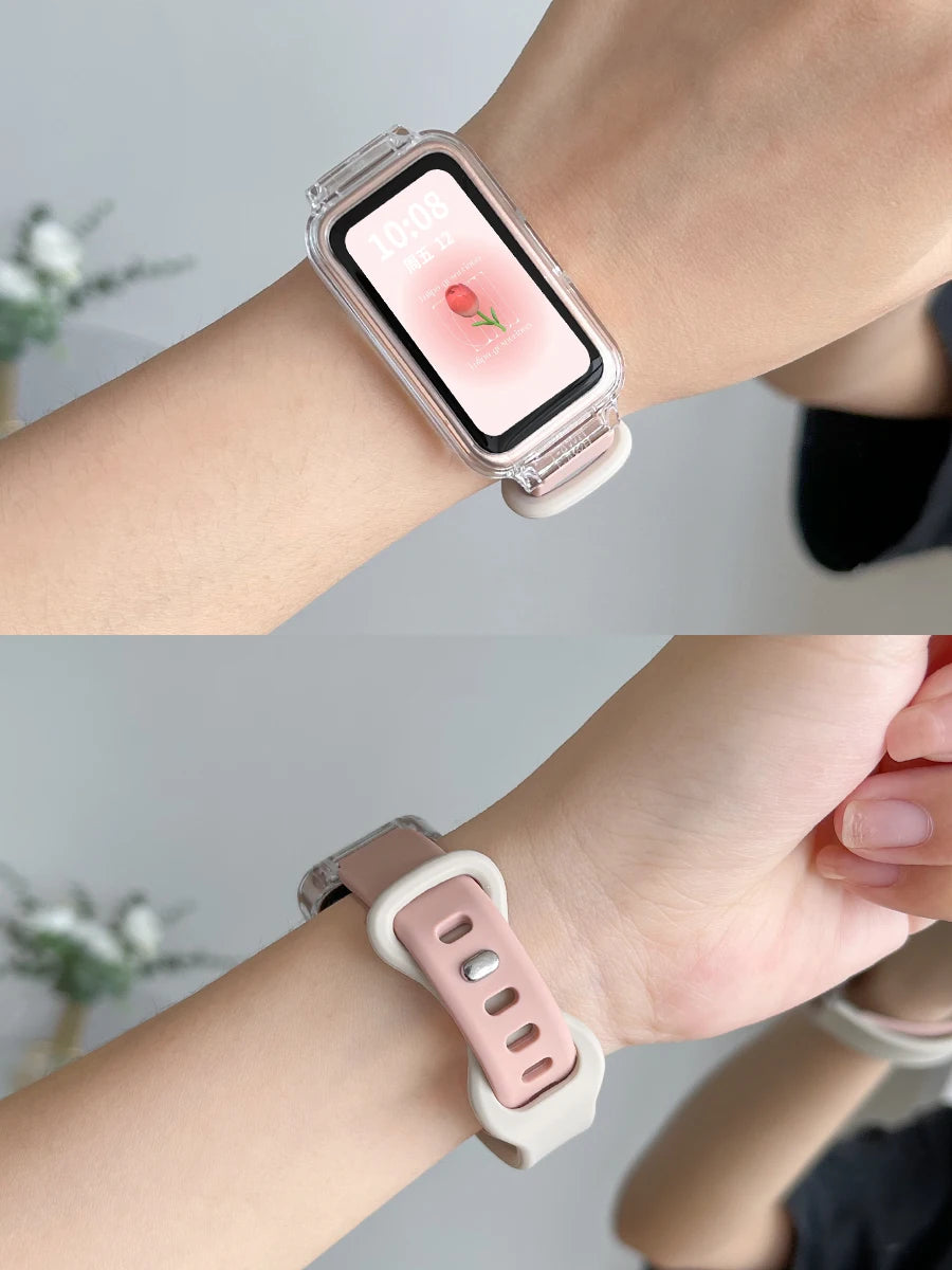 Funda transparente + correa para Huawei Band 10/9/8, accesorios, pulsera deportiva de silicona, correa para Huawei Band 10 9 NFC/8 NFC