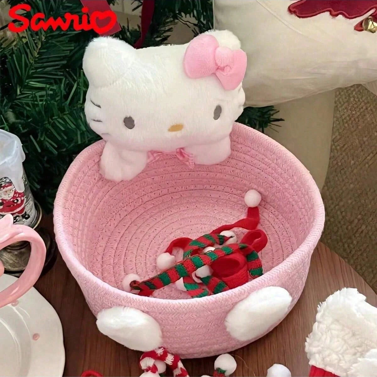 Cesta de almacenamiento Sanrio Hello Kitty Kawaii, bonita caja de almacenamiento para cosméticos y juguetes, caja de almacenamiento para decoración de escritorio Sanrio, 1 ud.