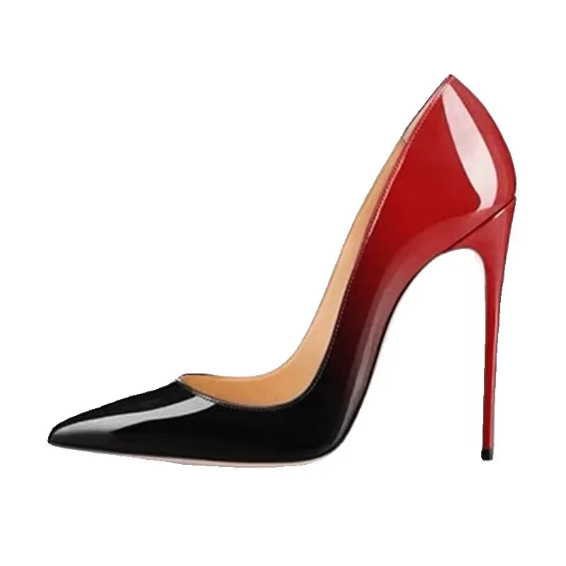 Zapatos de tacón alto de Color degradado para mujer, calzado Sexy de charol con punta en pico, elegantes, de corte bajo, para fiesta