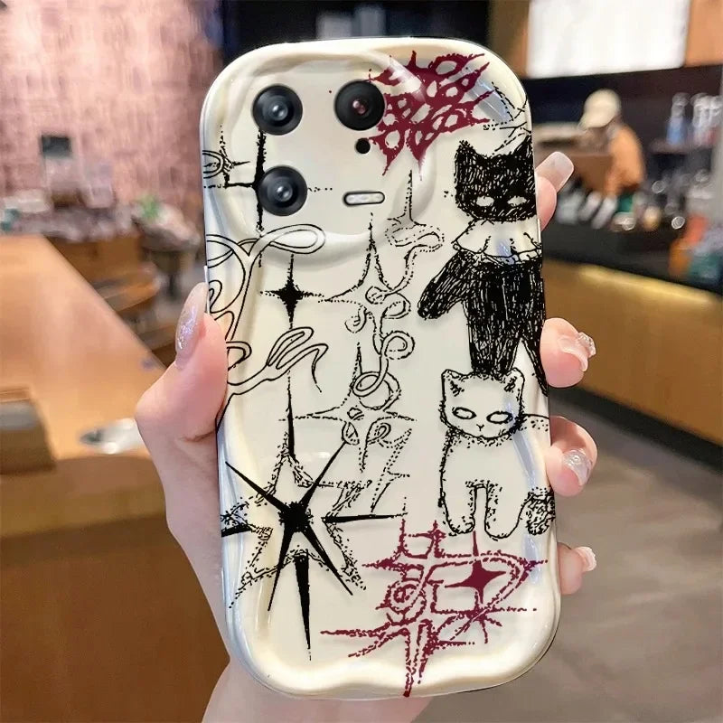 Funda de felpa con diseño de oso y gato con pajarita de té con leche para OPPO Reno 16 15 16F 15F 13F 12F 11F 14F 8 11 12 13 14 Pro 8T 5G Reno 7 4G 5 6 Lite