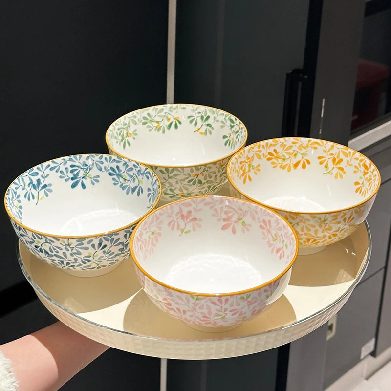 Cuenco de cerámica de gran capacidad de 6 pulgadas con patrón de flores para las cuatro estaciones, para fideos, sopa, ensalada, Pasta, apto para microondas/lavavajillas