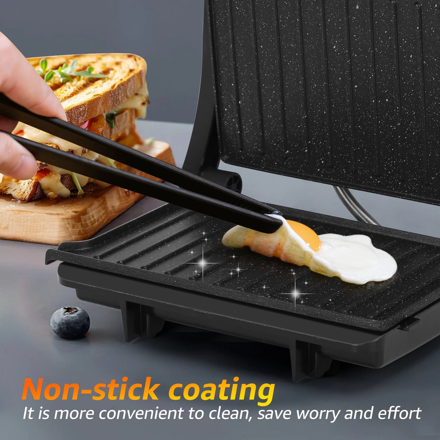 Parrilla Eléctrica, Máquina de Panini y Sandwichera, Apertura 180º, Placas Antiadherentes 23 x 14,5 cm, Libre de BPA, 1000W