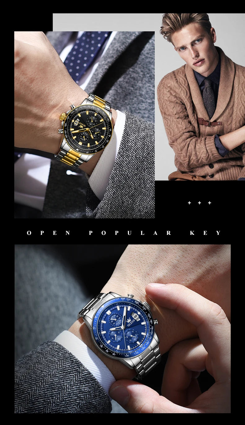 Reloj OLEVS TY705 para Hombre, Reloj de Cuarzo Luminoso de Lujo a Prueba de Agua, Reloj Multifuncional con Cronómetro, Reloj Deportivo Original Exclusivo para Hombre