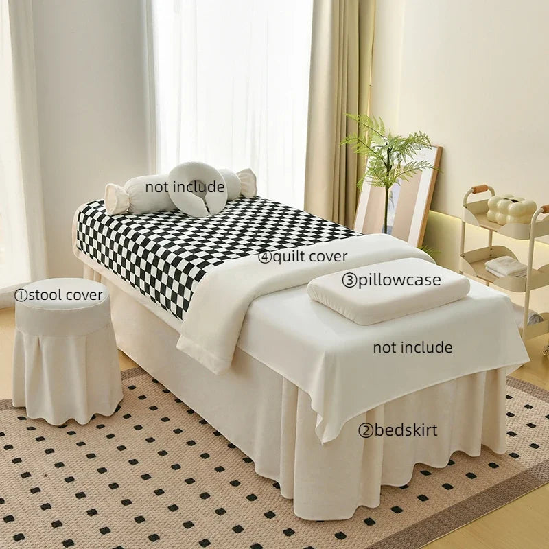 Juego de cama gruesa de terciopelo de leche para salón de belleza, falda de cama de Spa para masaje, funda de almohada, funda de taburete y funda nórdica, Sábana de salón para Club, 4 Uds.