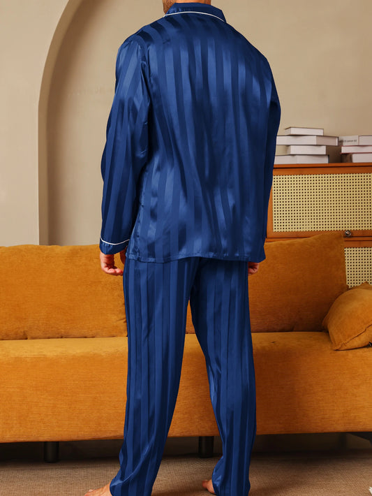 Conjunto de pijama de dos piezas para hombre ropa de dormir de satén de seda pantalones de manga larga informal minimalista letras bordadas Otoño e Invierno