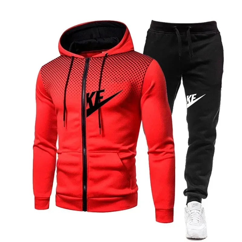 Conjunto de sudadera con capucha y pantalones largos con cremallera para hombre, conjunto informal de dos piezas para fitness al aire libre, otoño e invierno