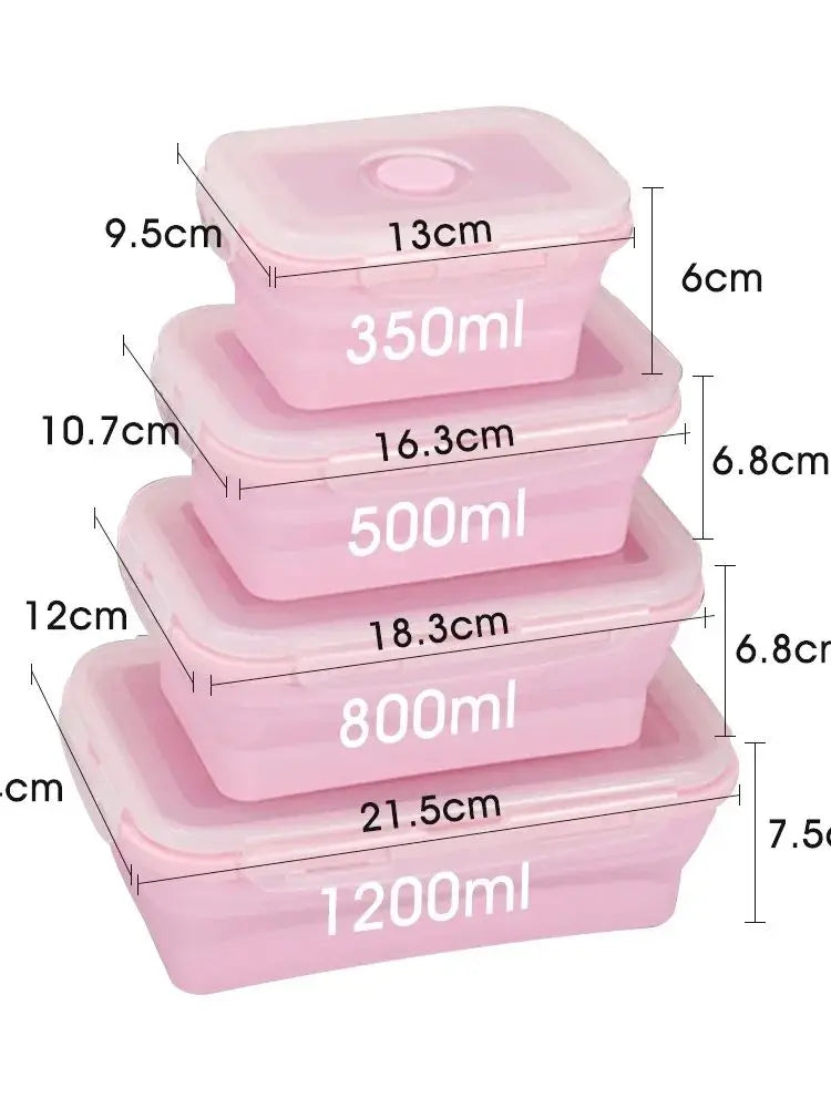 Contenedores plegables de almacenamiento de alimentos de 4PS con tapas y ventilación, juego de contenedores de preparación de comidas plegables de silicona apilables para cocina