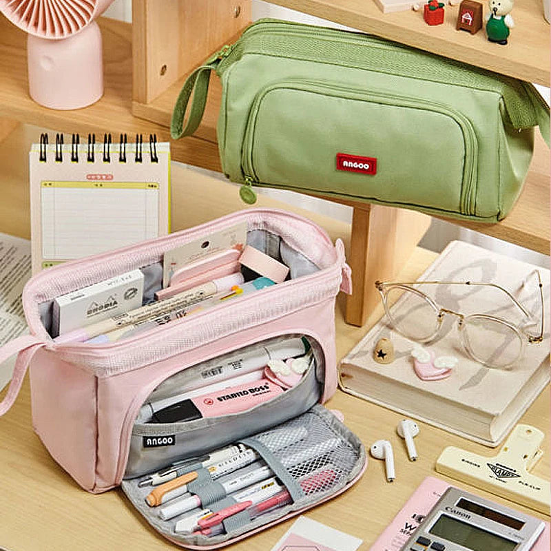 Estuche grande para lápices, bolsa para bolígrafos de gran capacidad, doble ventana, bolsas escolares para niños, material escolar, papelería, regalo