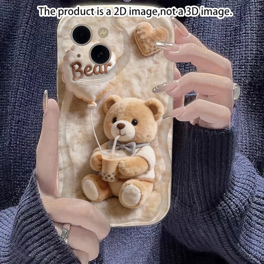 Funda para Teléfono con Imagen 2D para iPhone 17 16 15 14 13 12 11 Pro Max 16 Plus 16E 17E con Diseño de Oso Adorable, Impresión 2D, No Patrón 3D