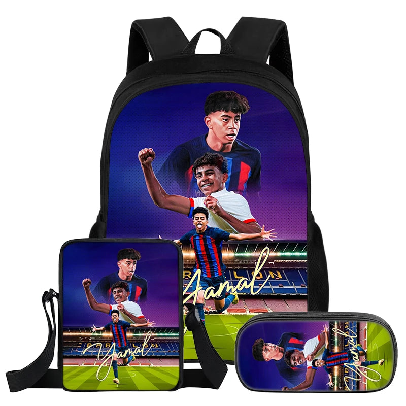 Conjunto de 3 uds de mochila L-Lamin Yamal para niños, estudiantes, estrella del fútbol, mochila, el mejor regalo, bolso de hombro, bolsas para lápices, mochila escolar