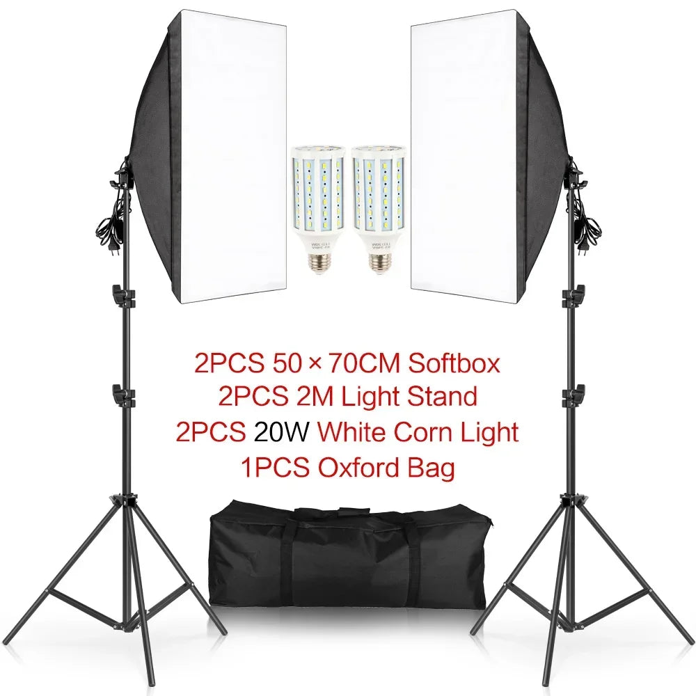 Kit de iluminación Softbox de 20w/30w/40w, Kit de iluminación de fotografía continua, bombilla E27, equipo de luces de estudio fotográfico para sesión de fotos