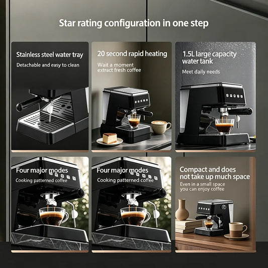 Cafetera Espresso de 20 Bares de Presión, Calentamiento Rápido en 20s, Extracción Automática, Espumador de Leche, Cafetera Barista para el Hogar, Tanque de Agua de 1.5L