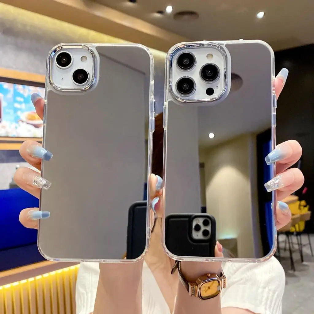 Funda de teléfono con espejo de maquillaje acrílico de lujo para iPhone 16 15 14 13 12 11 Pro Max Mini XS X XR 7 8 Plus SE cubierta chapada a prueba de golpes
