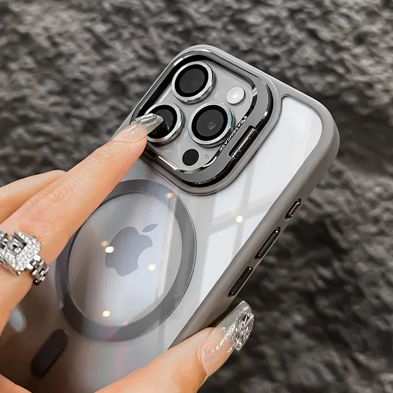 Funda de teléfono magnética de lujo a prueba de golpes para iPhone 16 15 14 13 12 11 Pro Max Plus Pro Funda con soporte de protección de lente de vidrio contraportada
