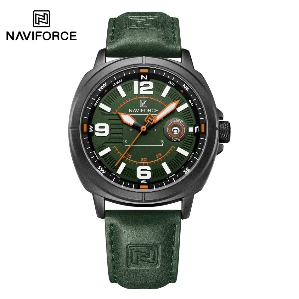 Marca NAVIFORCE, Reloj de cuarzo para Hombre, banda de PU de alta calidad, Reloj de pulsera con calendario para Hombre, indicador de fecha automático, relojes impermeables, Reloj para Hombre
