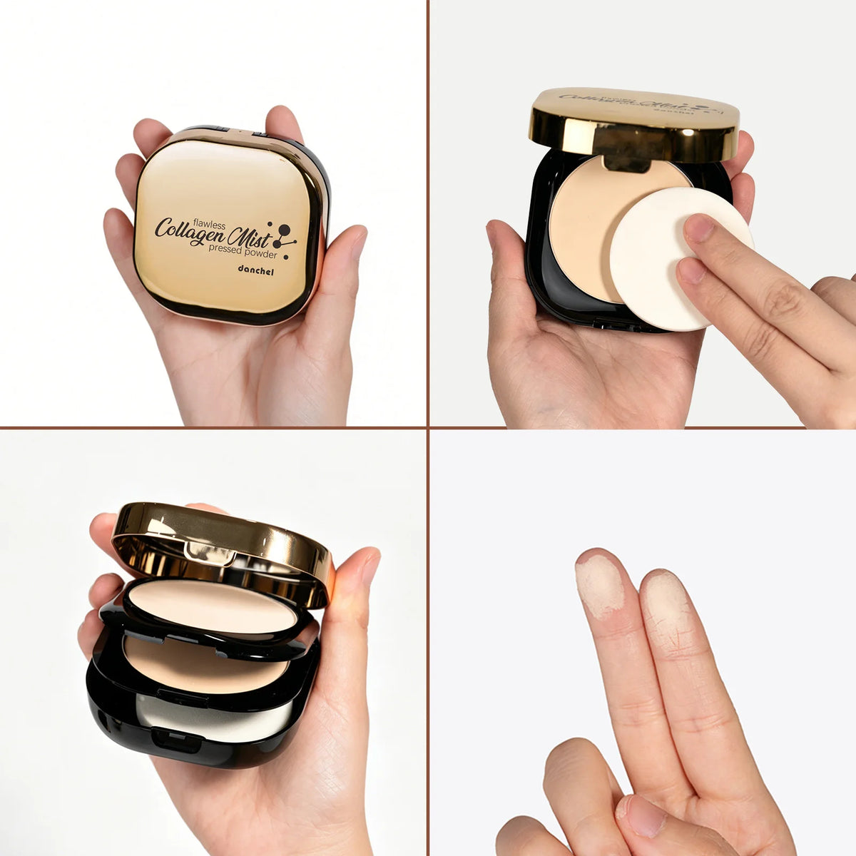 Polvo Compacto de Colágeno de Doble Capa, Control de Grasa, Acabado Mate, Maquillaje Facial de Larga Duración, Contorno e Iluminador para Mujeres, Belleza Diaria