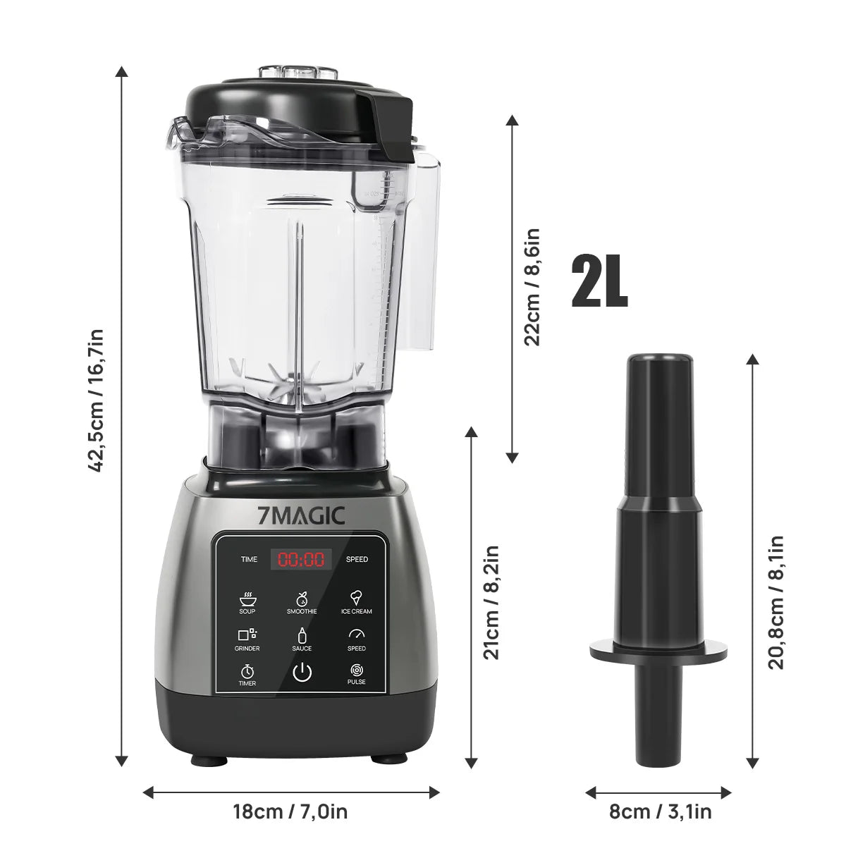 Batidora mezcladora con temporizador de alta resistencia, exprimidor de frutas, procesador de alimentos, batidos de hielo, sin BPA, tarro de 2L, 2000W