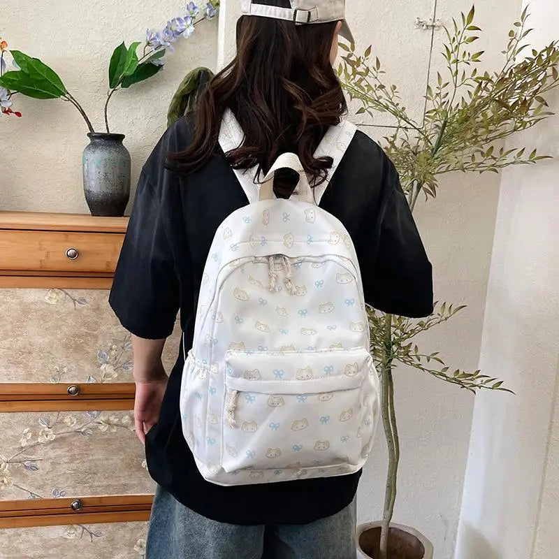 Mochila con estampado de gato de dibujos animados, mochila escolar para estudiantes de gran capacidad, bolso femenino delicado a la moda, bolsas de viaje portátiles, regalos