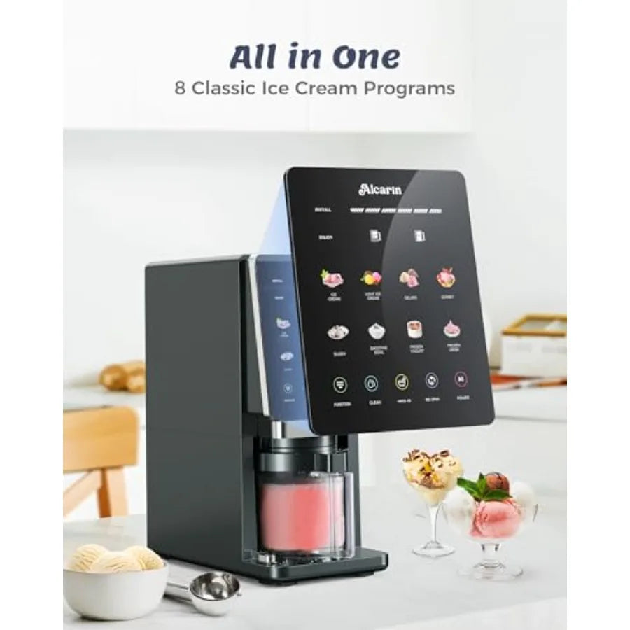 Máquina para hacer helados sin congelador, para helados caseros, gelato, granizados, yogur, sorbetes, 10 programas preestablecidos, funciones de repostería y mezcla.