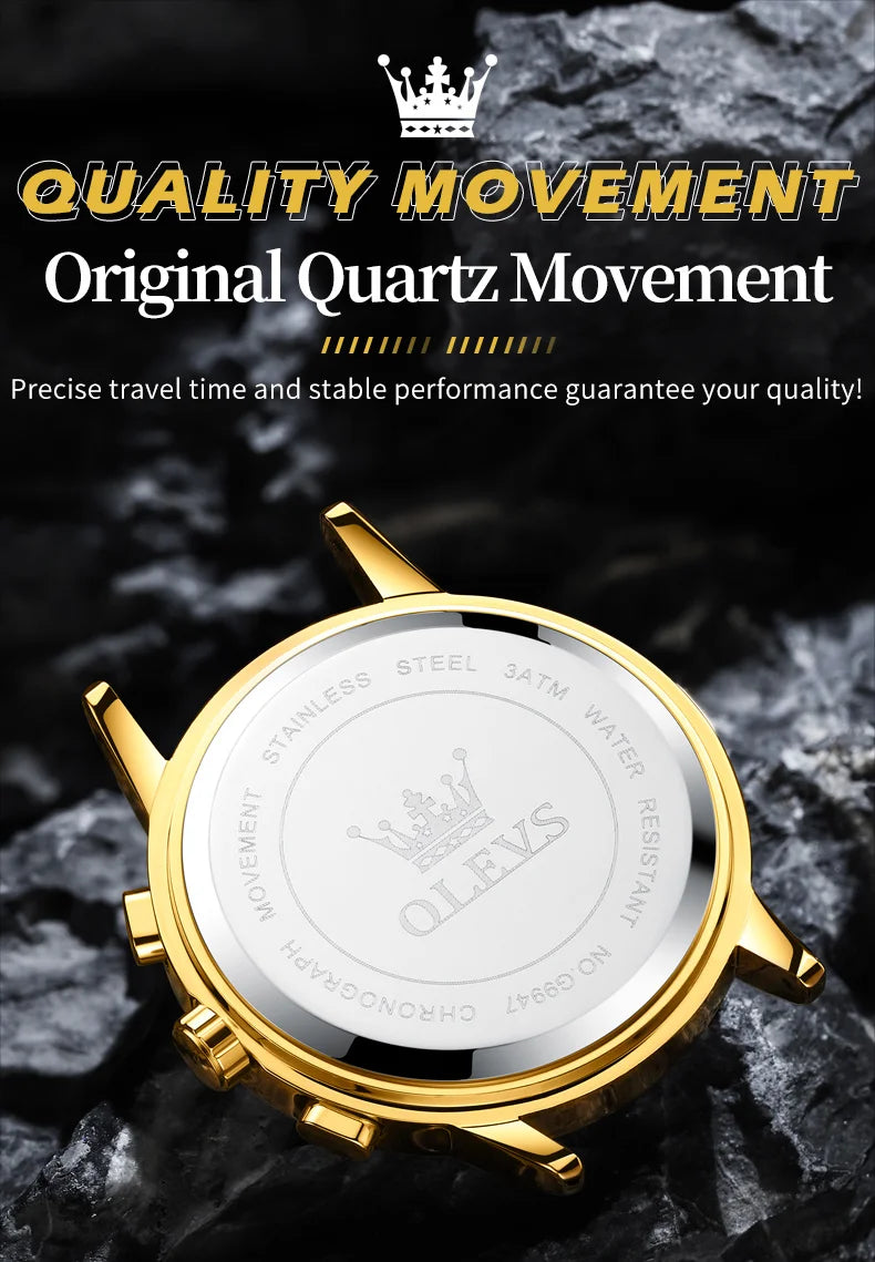 Relojes OLEVS para hombre, marca superior, reloj de cuarzo Original resistente al agua de lujo para hombre, estilo esqueleto dorado, 24 horas de día y noche, nuevo