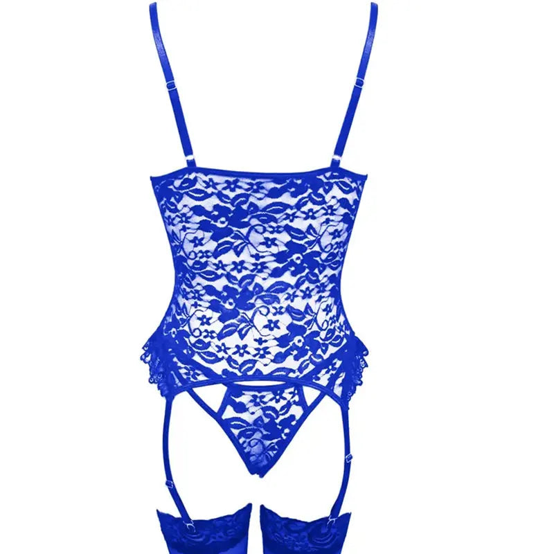 Conjunto erótico de lencería para mujer, ropa interior de encaje transparente, Bralette, sujetador, conjunto de ligas, Tanga, ropa de dormir, atuendo Sexy