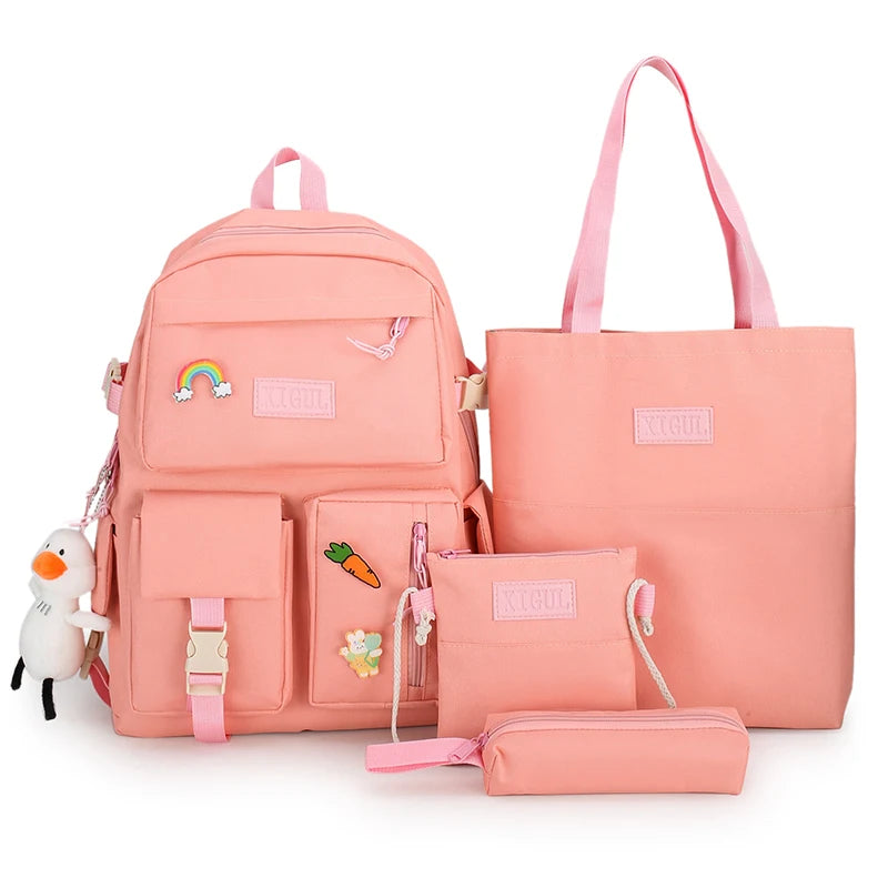Mochila escolar Kawaii para niños y niñas, conjunto de 4 piezas, mochilas escolares para adolescentes y niñas