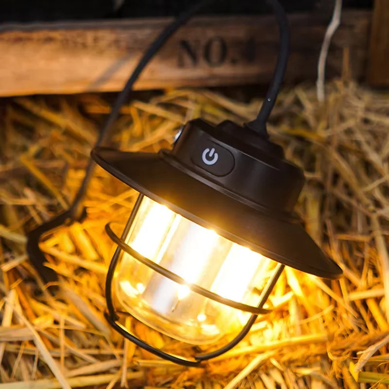 Lámpara LED para acampar, lámpara colgante Retro, luz portátil con atenuación continua para acampar, linterna de luz recargable impermeable para exteriores